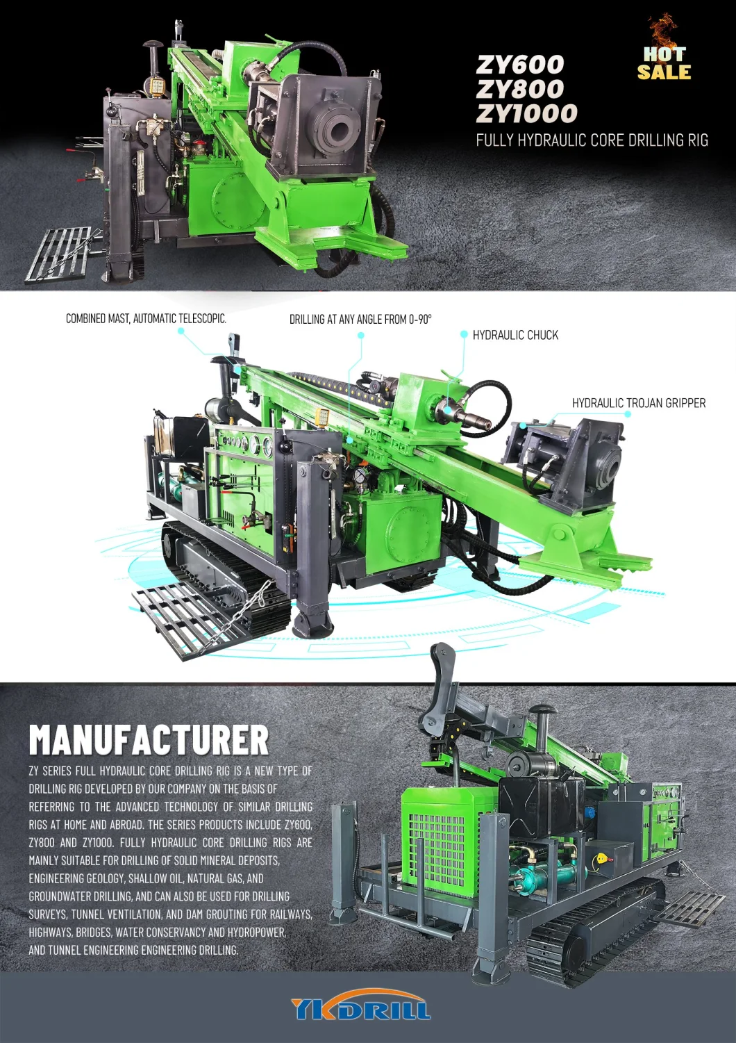 Fully Hydraulic Underground Diamond Core Drilling Rig for Tunnel Using